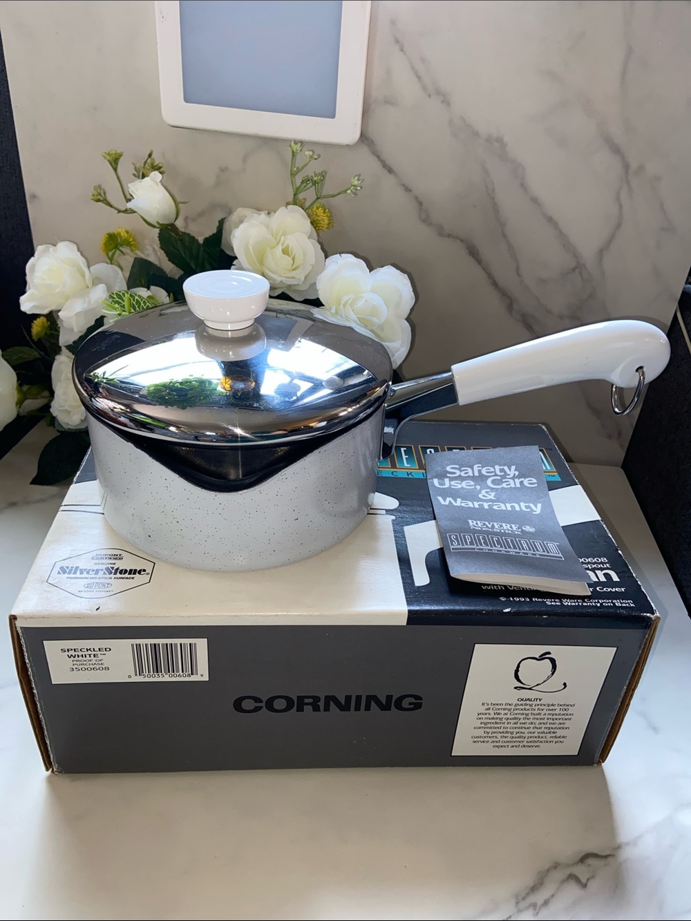 Revere Ware Spectrum Speckled White Nonstick Saucepan with Lid 1Q
